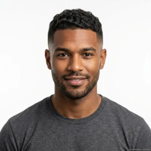 man with wavy textured crop and low fade haircut