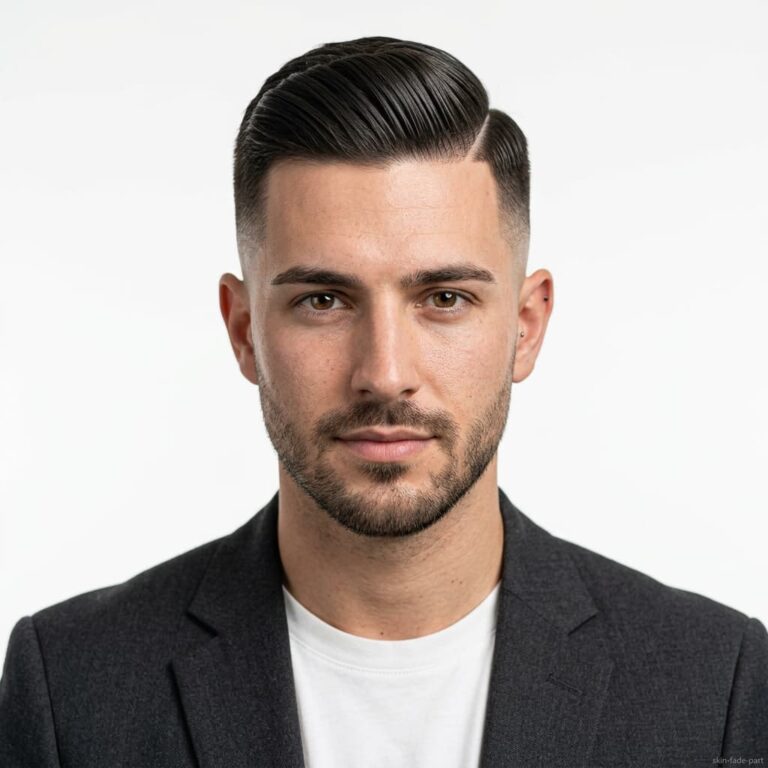 Skin Fade with Side Part haircut for straight hair