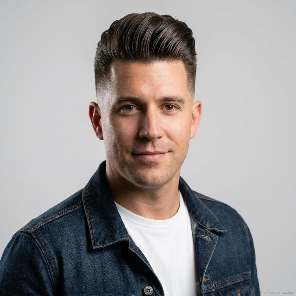 Mid Fade with Pompadour haircut for straight hair