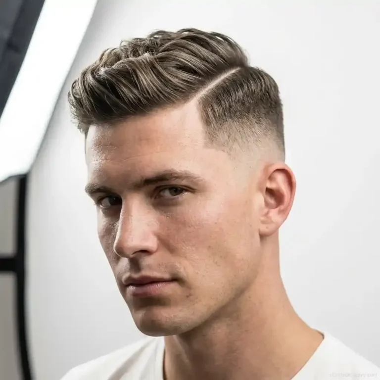 Skin fade with wavy side part haircut for wavy hair men