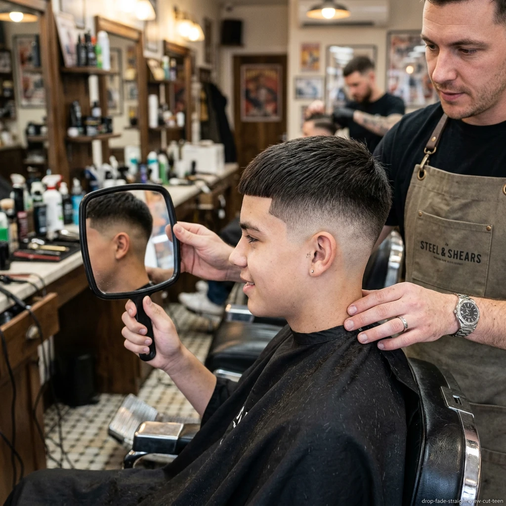 drop fade with crew cut for teen boys with straight hair