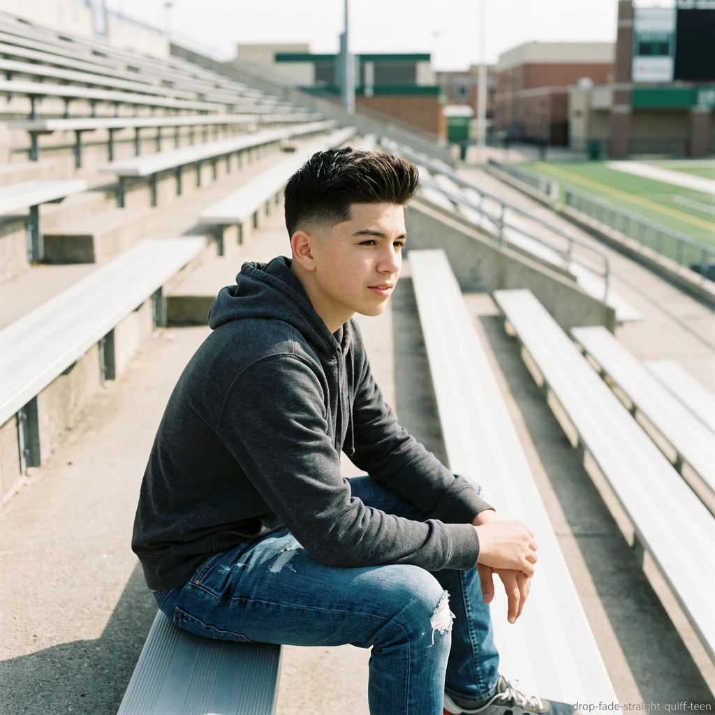 drop fade with edgar cut for teen boys with straight hair