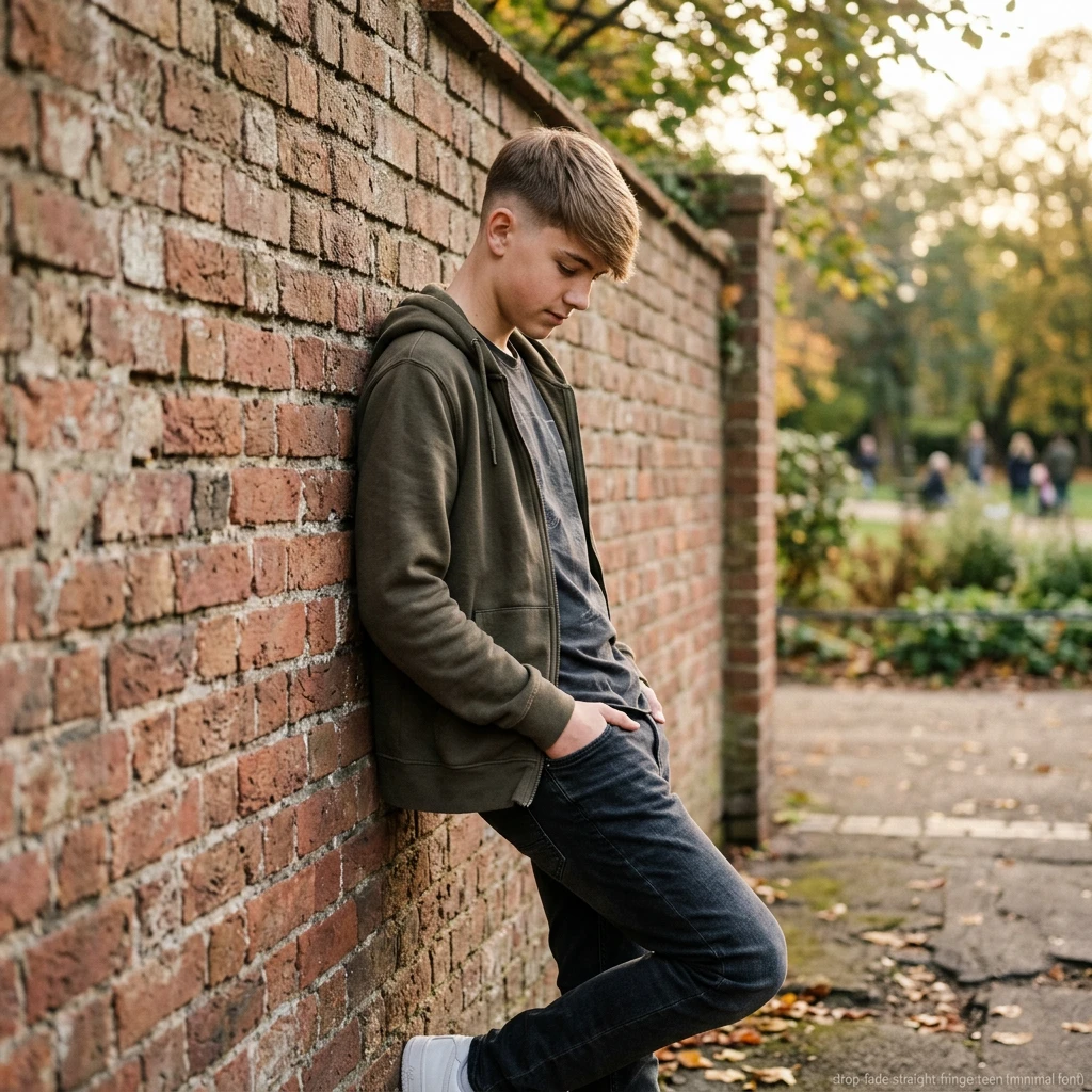 drop fade with side swept fringe for teen boys with straight hair