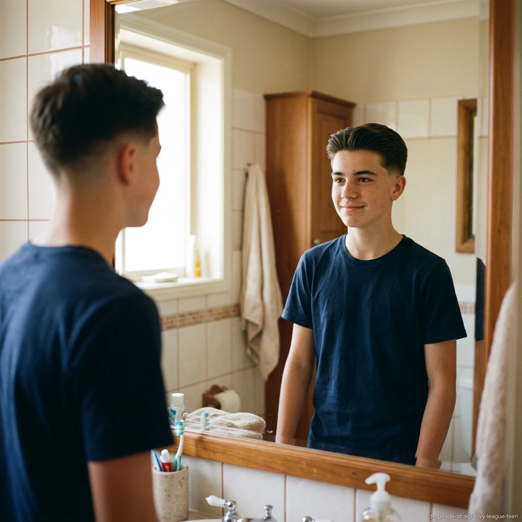drop fade with ivy league for teen boys with straight hair