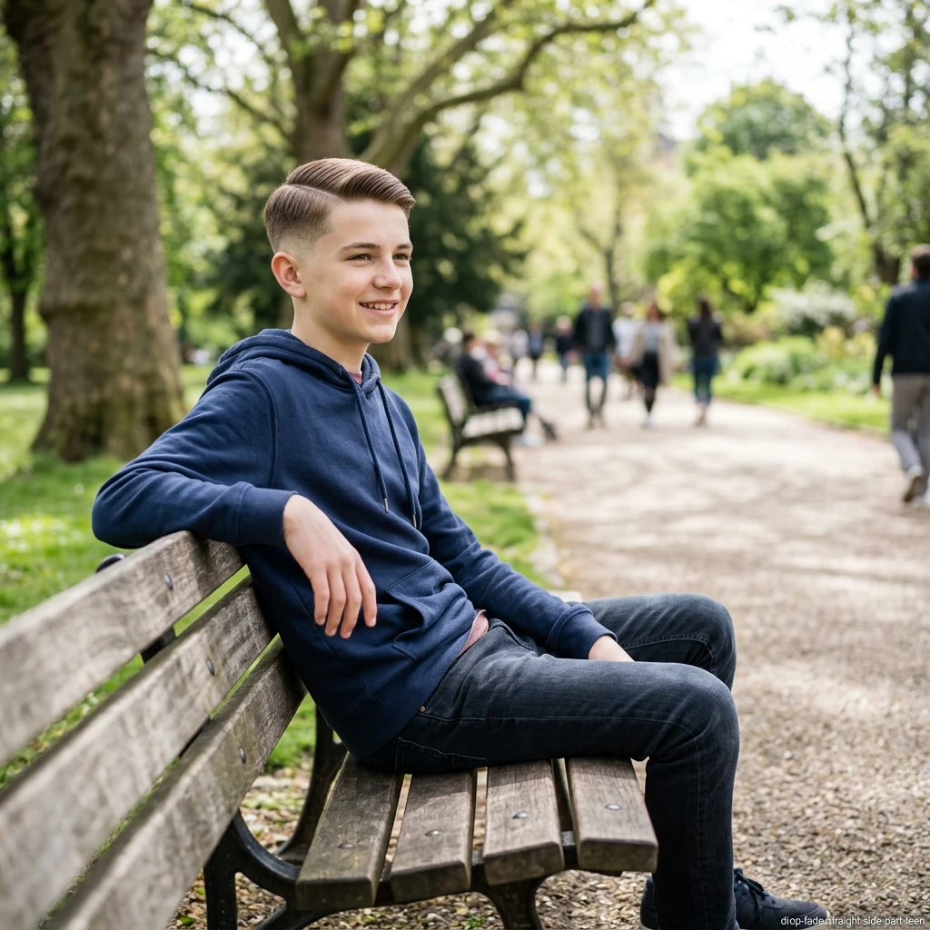 drop fade with tapered neckline for teen boys with straight hair