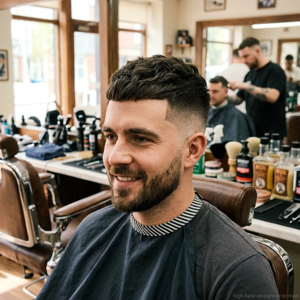 Man with straight hair textured crop and high fade haircut