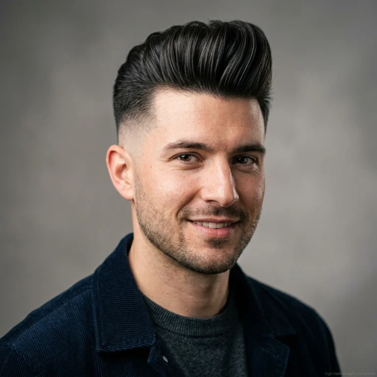 Man with straight hair pompadour and high fade haircut