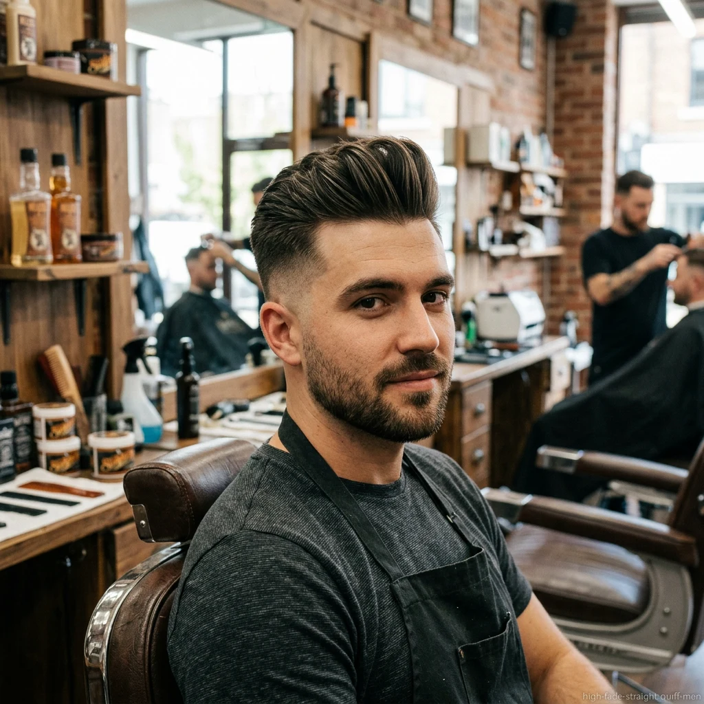 Man with straight hair quiff and high fade haircut