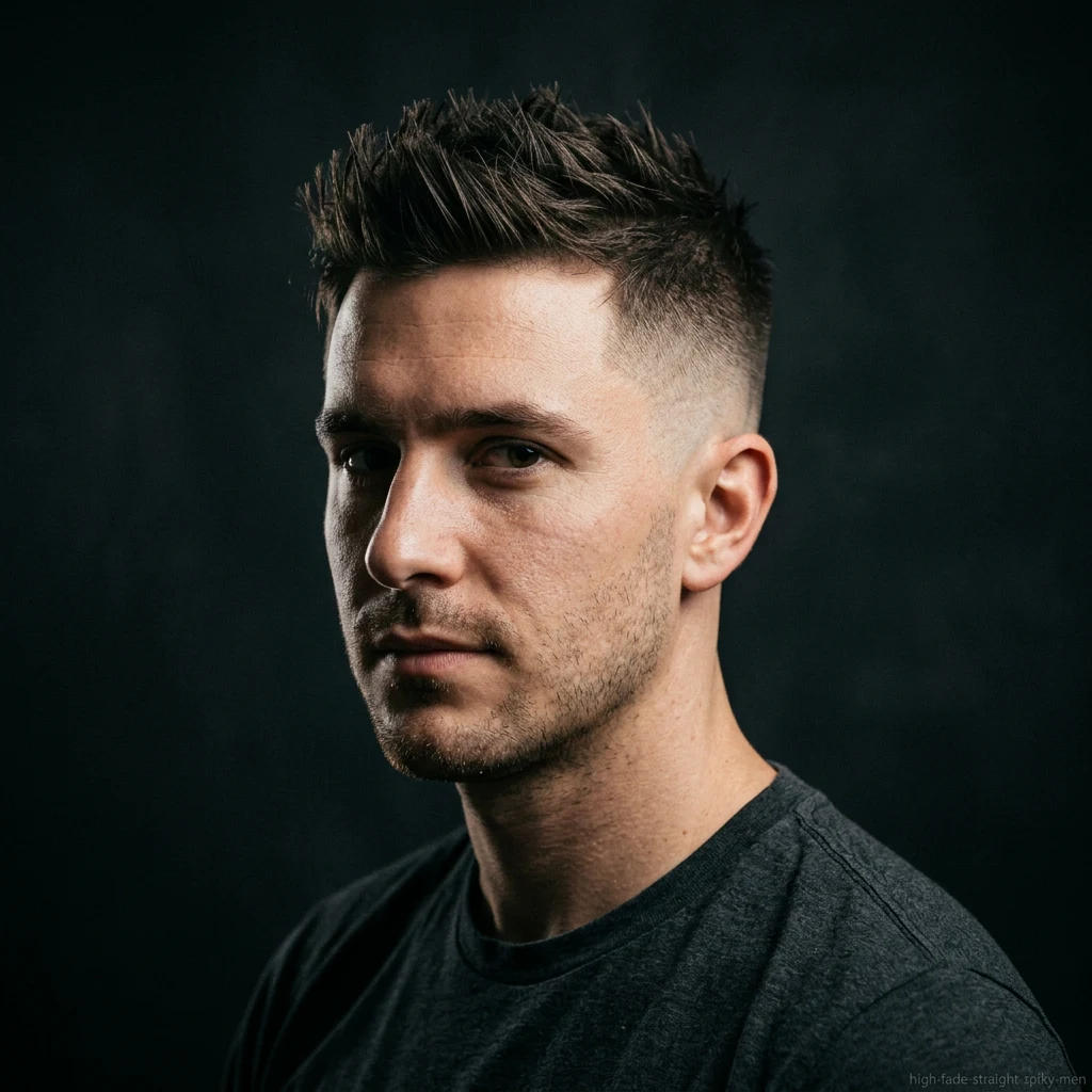 Man with straight hair spiky cut and high fade haircut