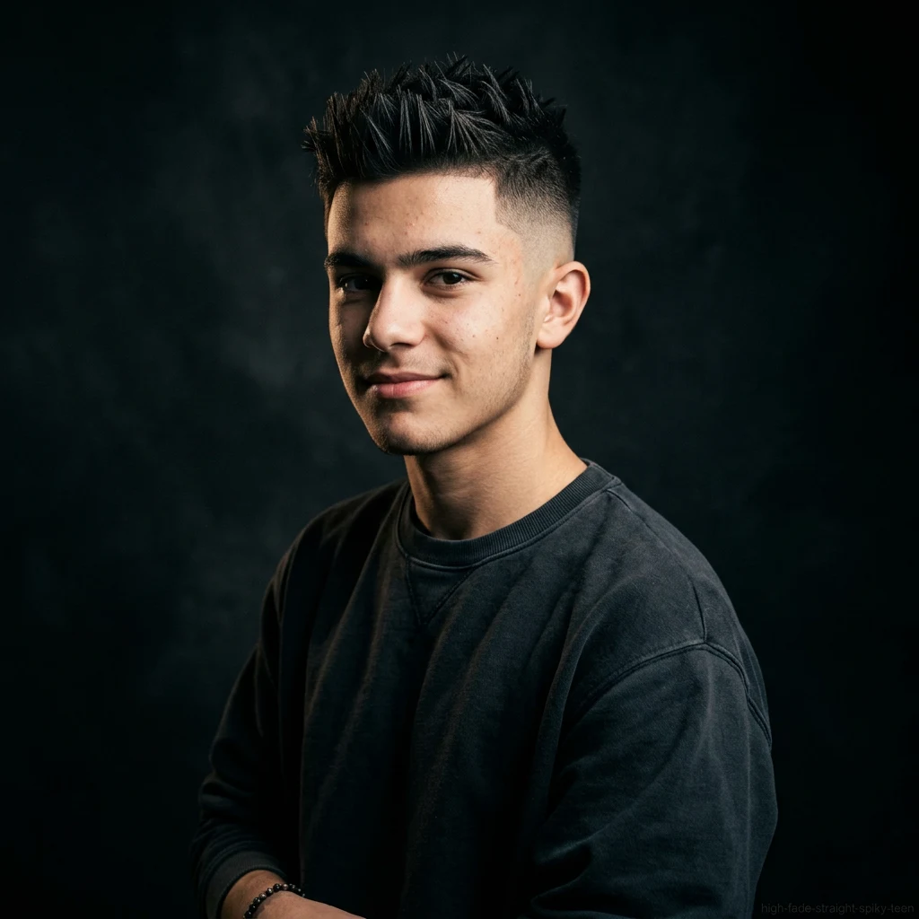 Teen boy with straight hair spiky cut and high fade haircut