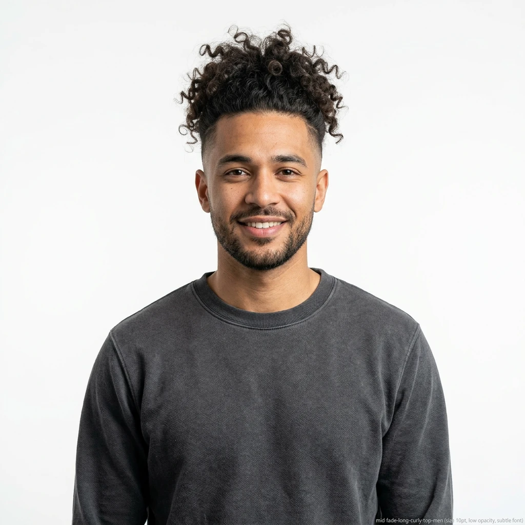 man with long curly top and mid fade haircut