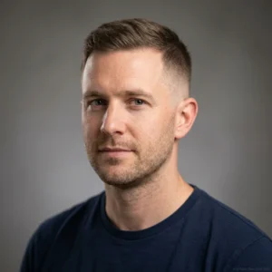 Man with thin hair crew cut and mid fade haircut