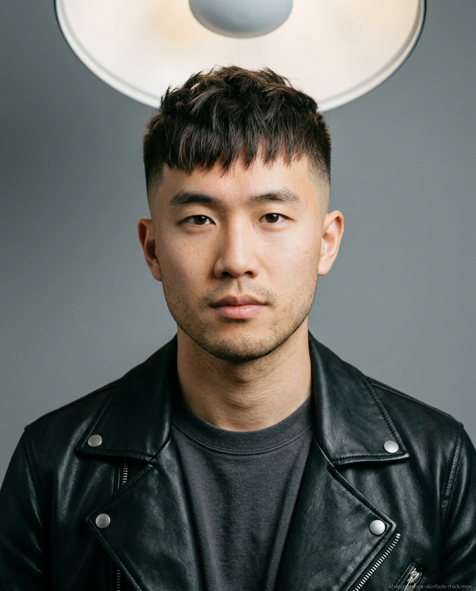 Choppy Fringe with Skin Fade haircut for men with thick hair