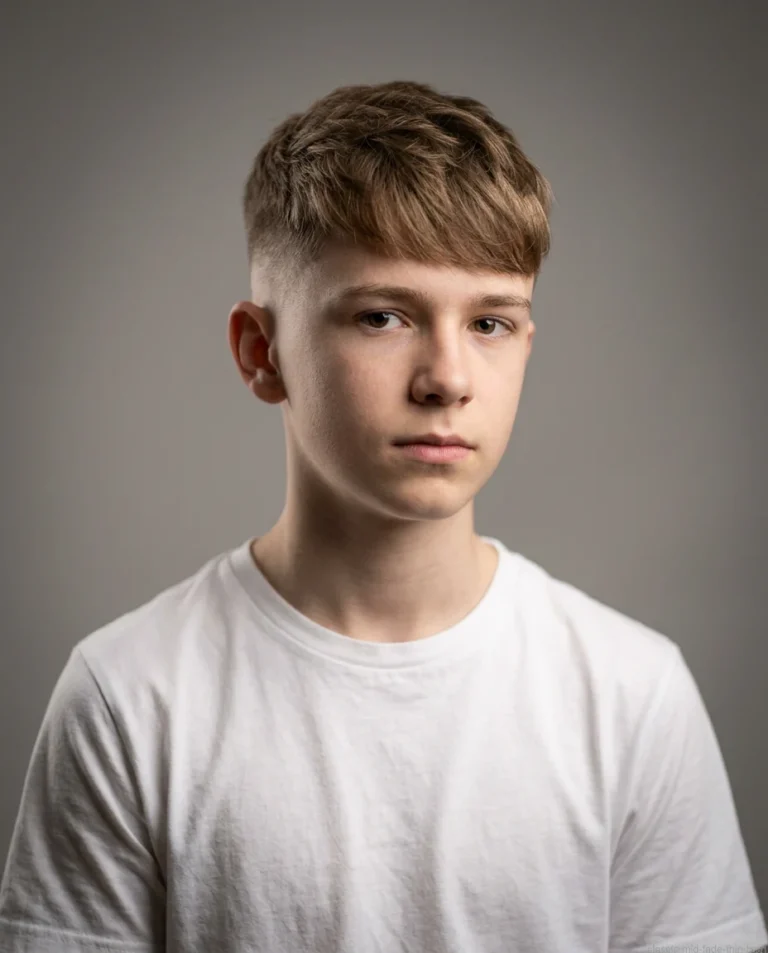 Classic Medium Mid Fade haircut for teen boy with thin hair