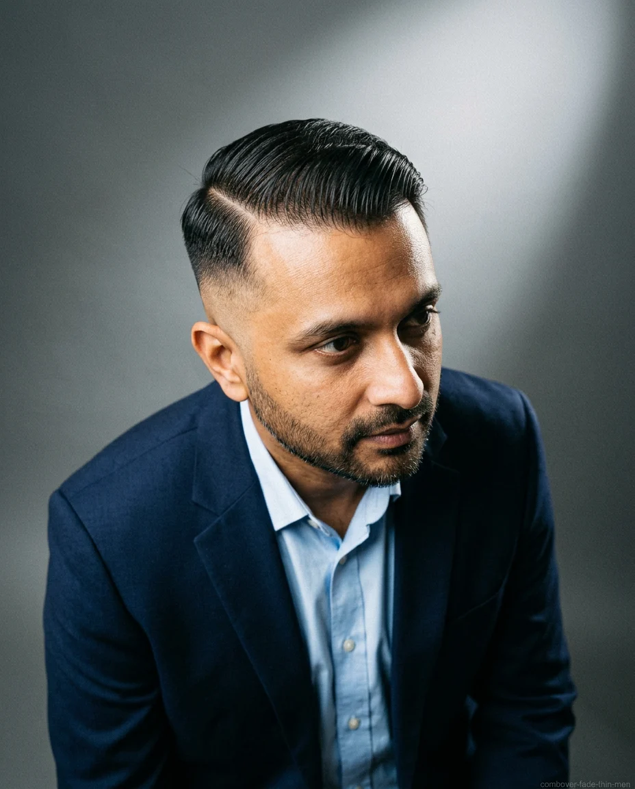 Medium Fade Comb Over on thin hair