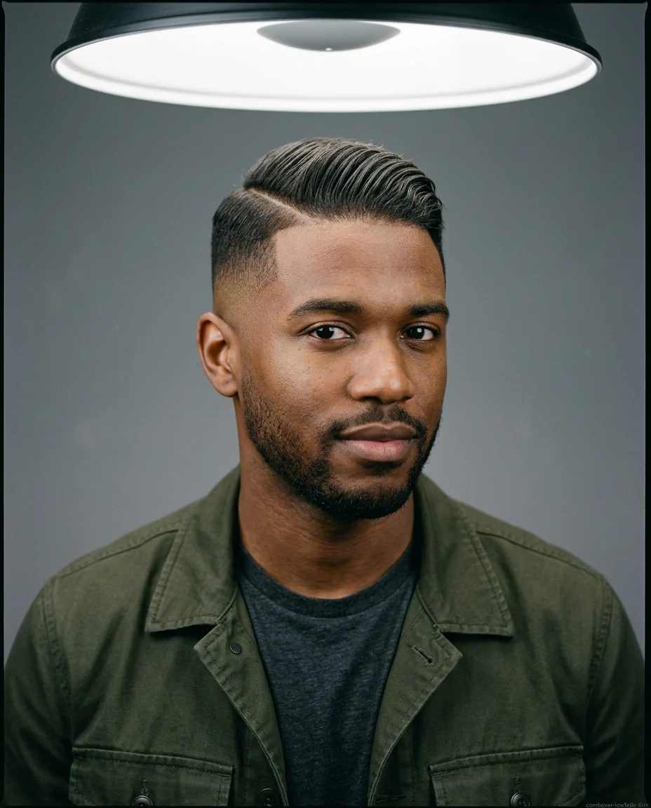 Low fade comb-over for thin hair