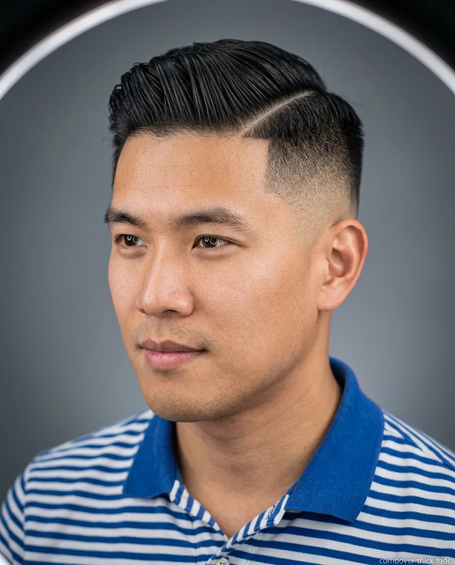 Textured Comb Over High Fade on a man with thick hair