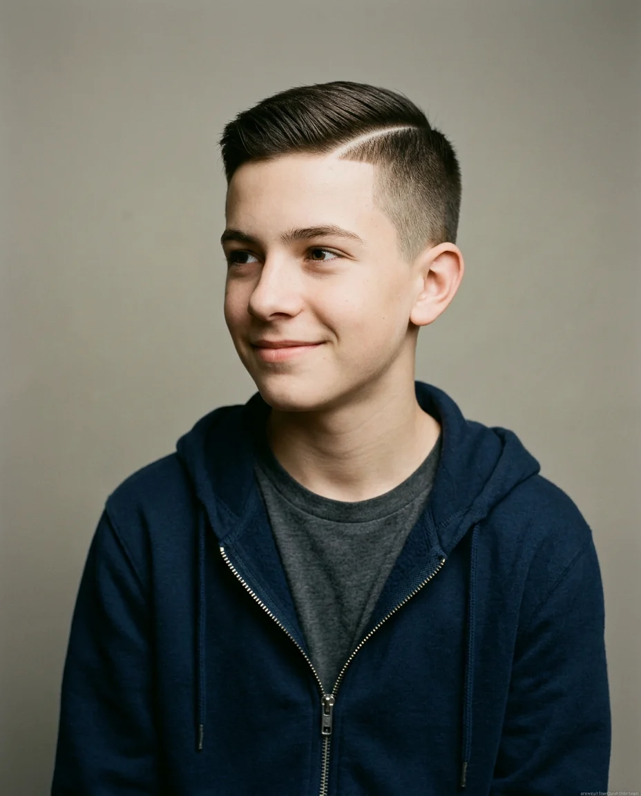 Crew Cut with Hard Part for teen boys with thin hair