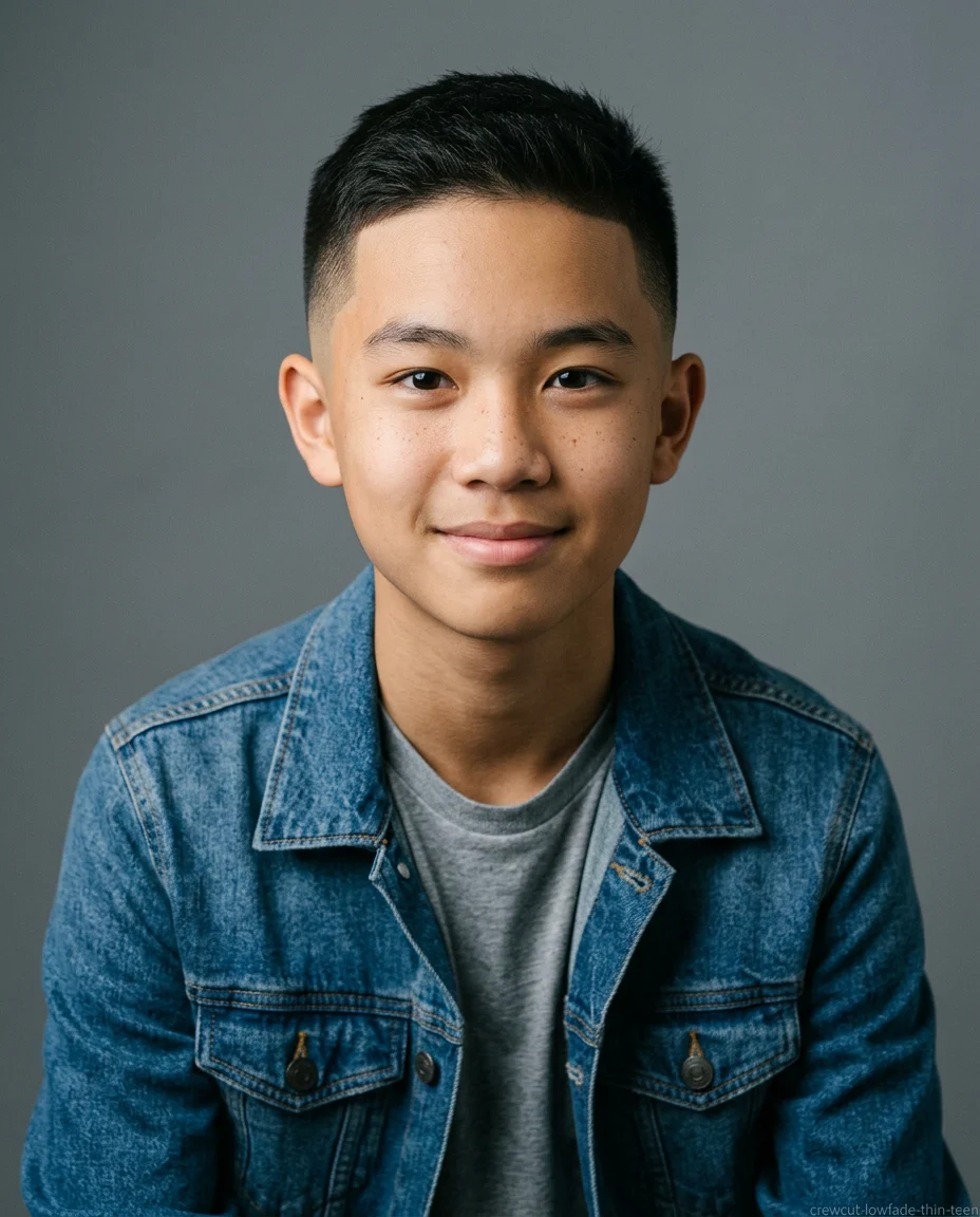 Crew Cut with Low Fade for teen boys with thin hair