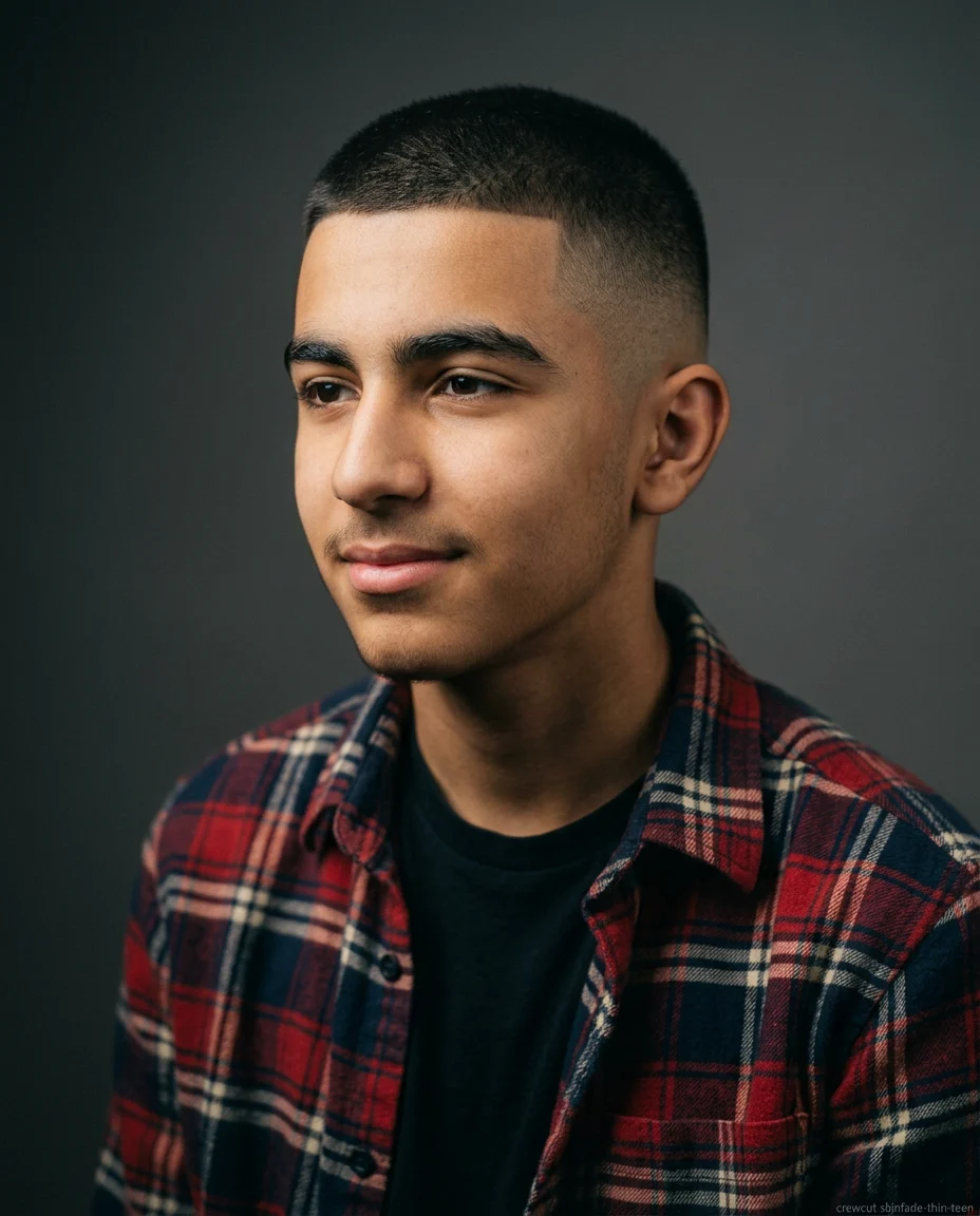 Crew Cut with Skin Fade for teen boys with thin hair