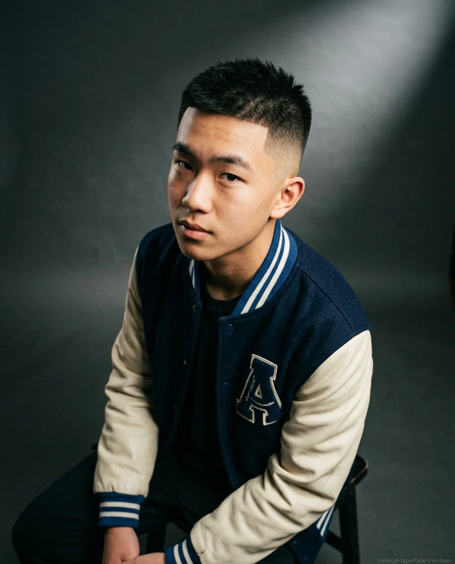 Crew Cut with Taper Fade for teen boys with thin hair