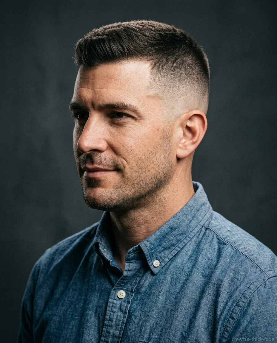 High Fade Crew Cut on a man with thick hair