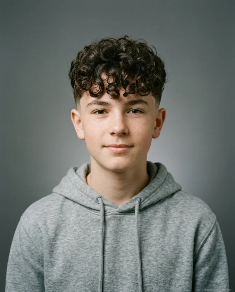 Curly Fringe Low Fade haircut for teen boy with curly hair