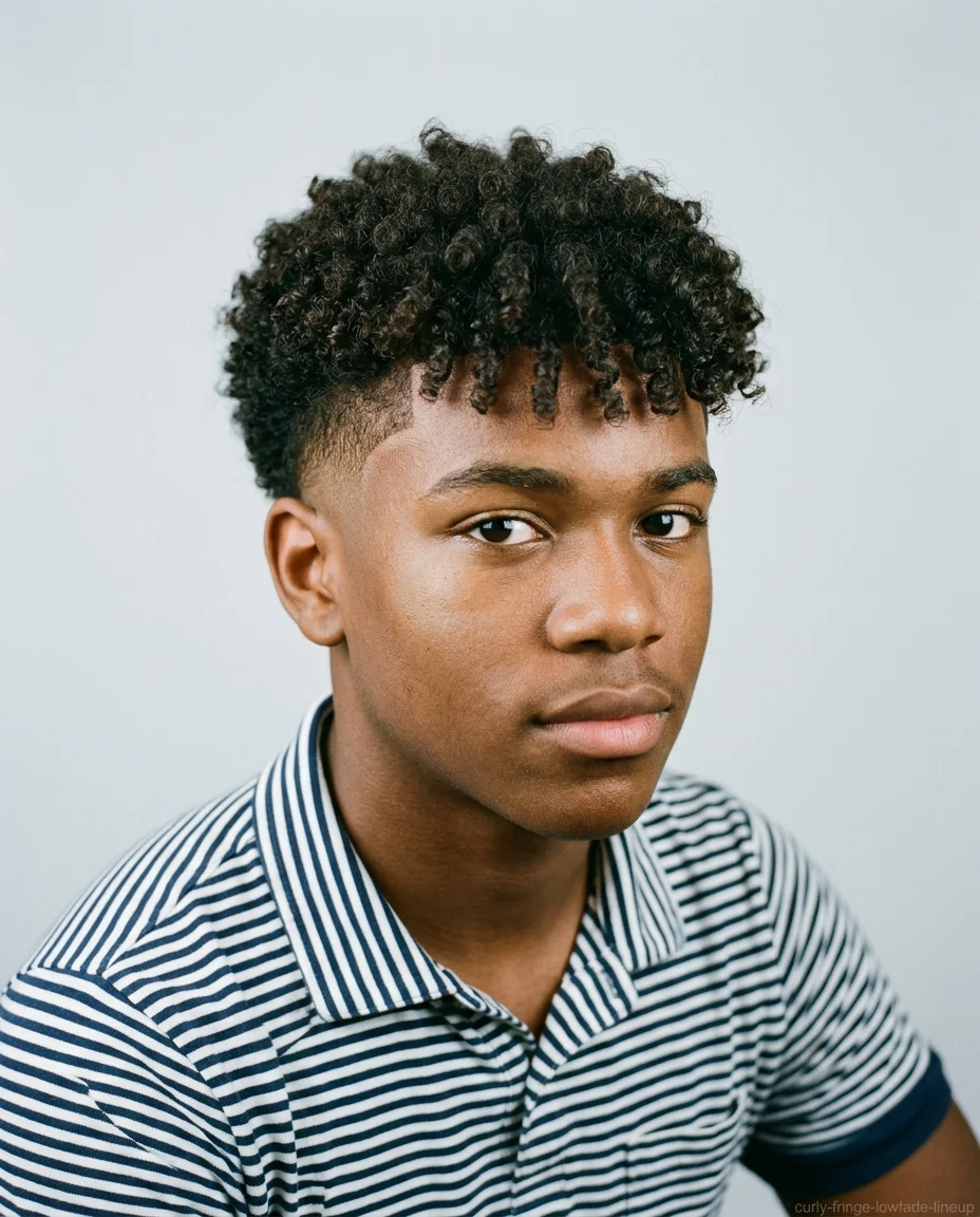 Curly Fringe with Low Fade and Line Up