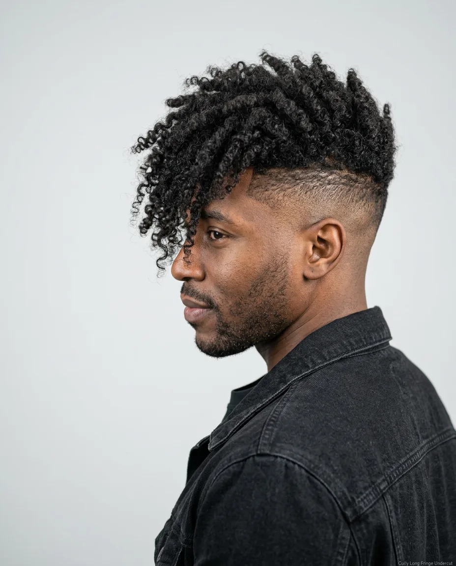 Curly Long Fringe Undercut on man