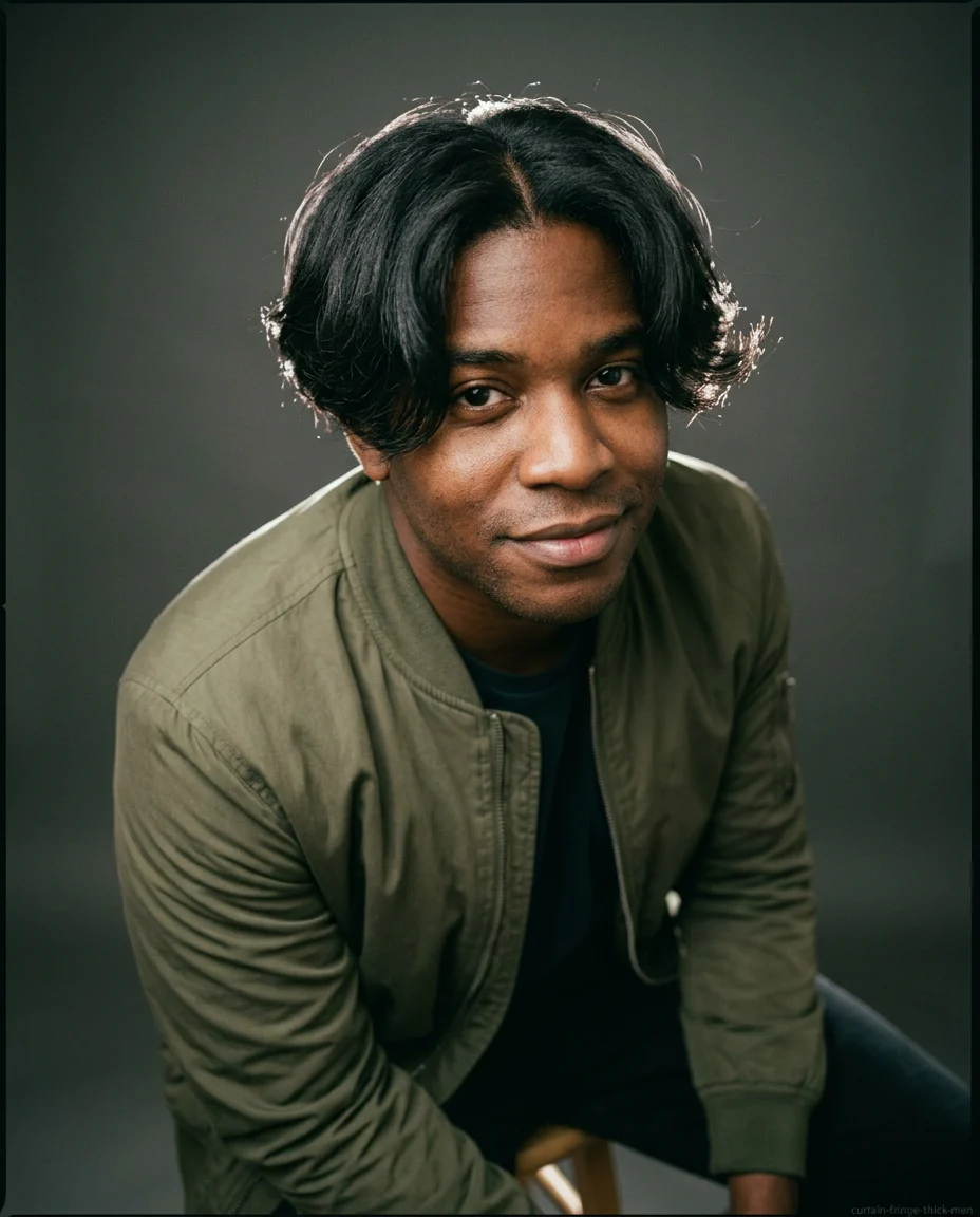 Curtain Fringe haircut for men with thick hair