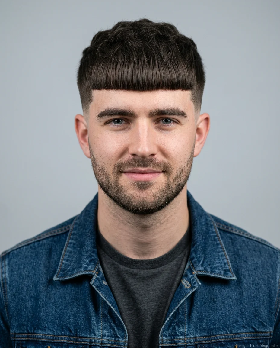 Medium Edgar Haircut with Blunt Fringe