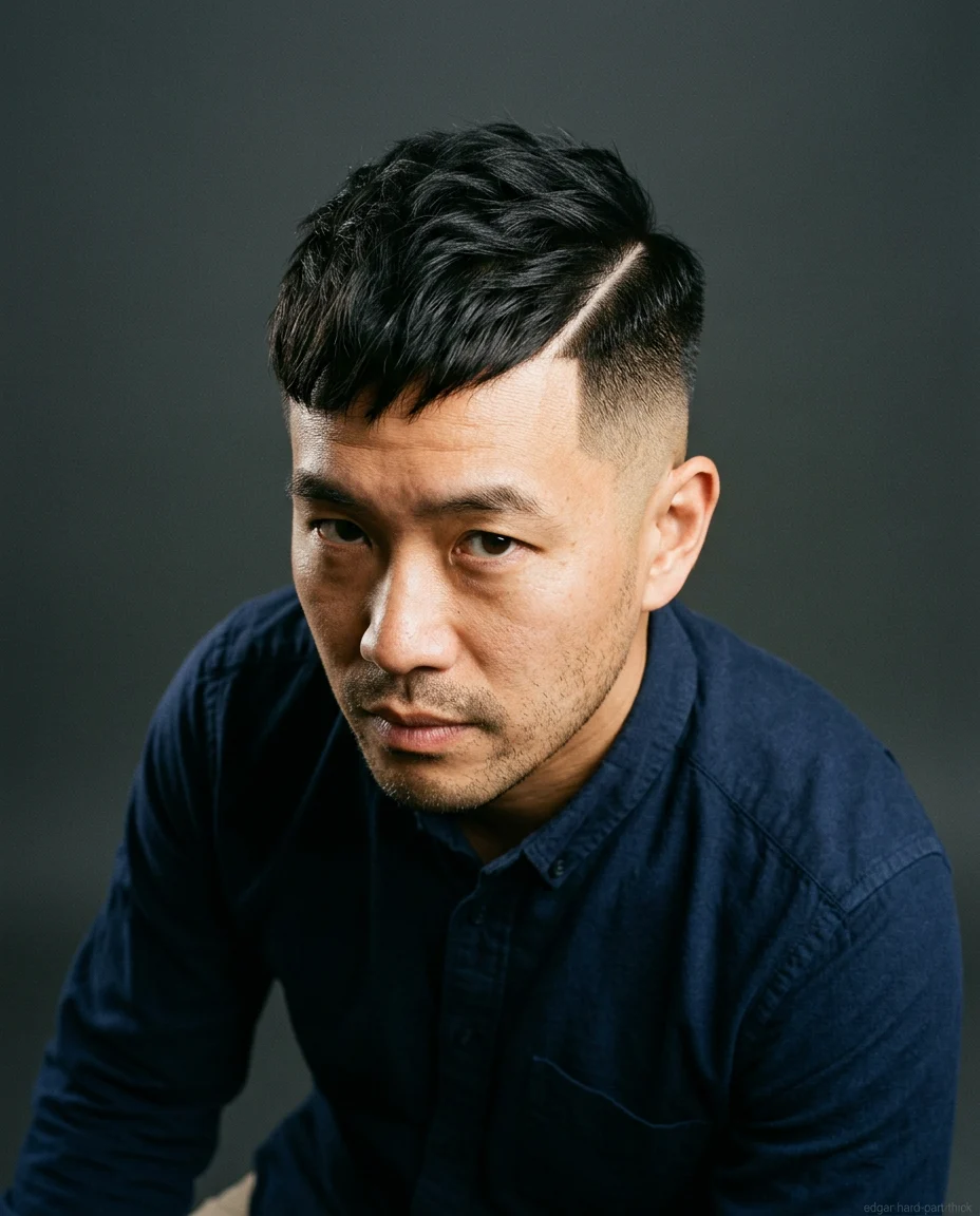 Medium Edgar Haircut with Hard Part