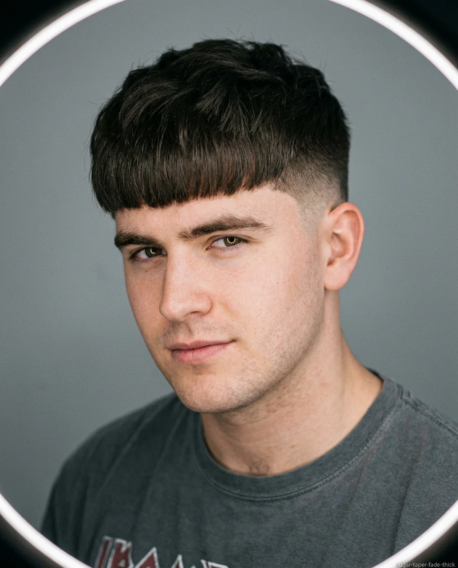 Medium Edgar Haircut with Taper Fade