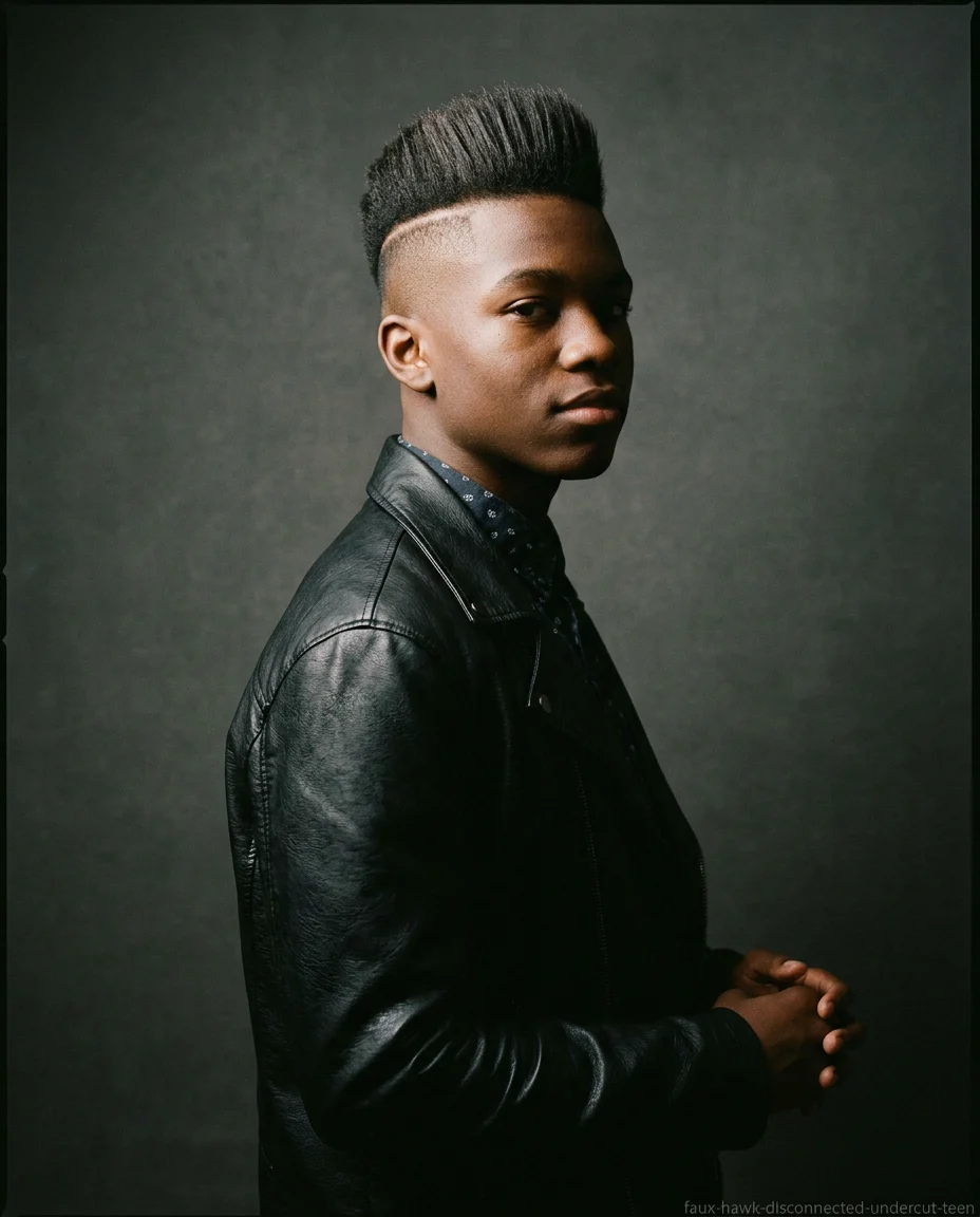 Faux Hawk with Disconnected Undercut on teen boy with straight hair