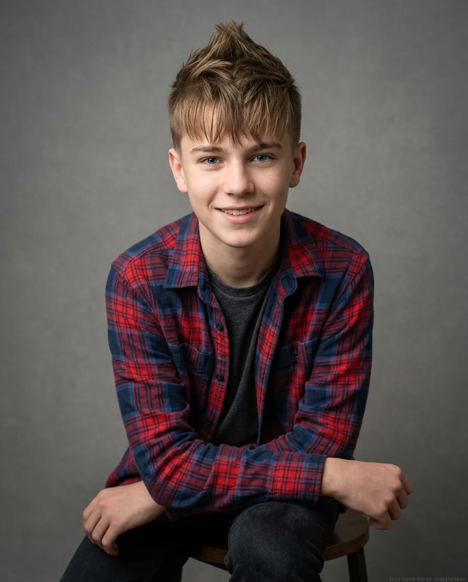 Medium Faux Hawk with Fringe on teen boy with straight hair