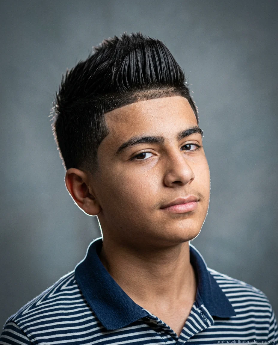 Faux Hawk with Line Up Design on teen boy with straight hair
