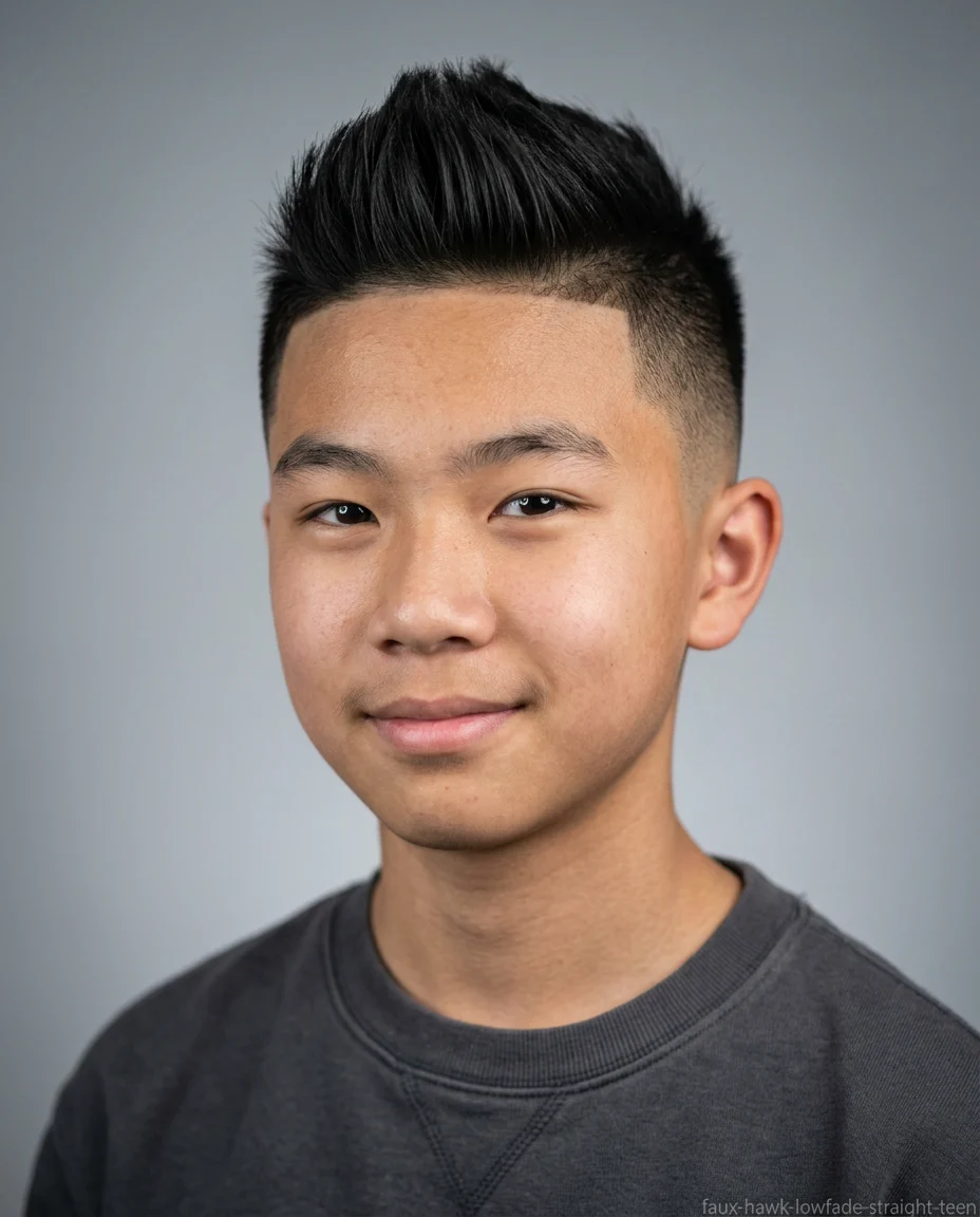 Faux Hawk with Low Fade on teen boy with straight hair