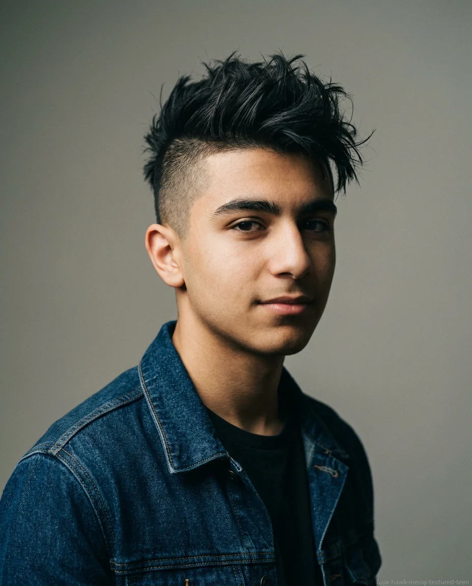 Messy Textured Faux Hawk on teen boy with straight hair