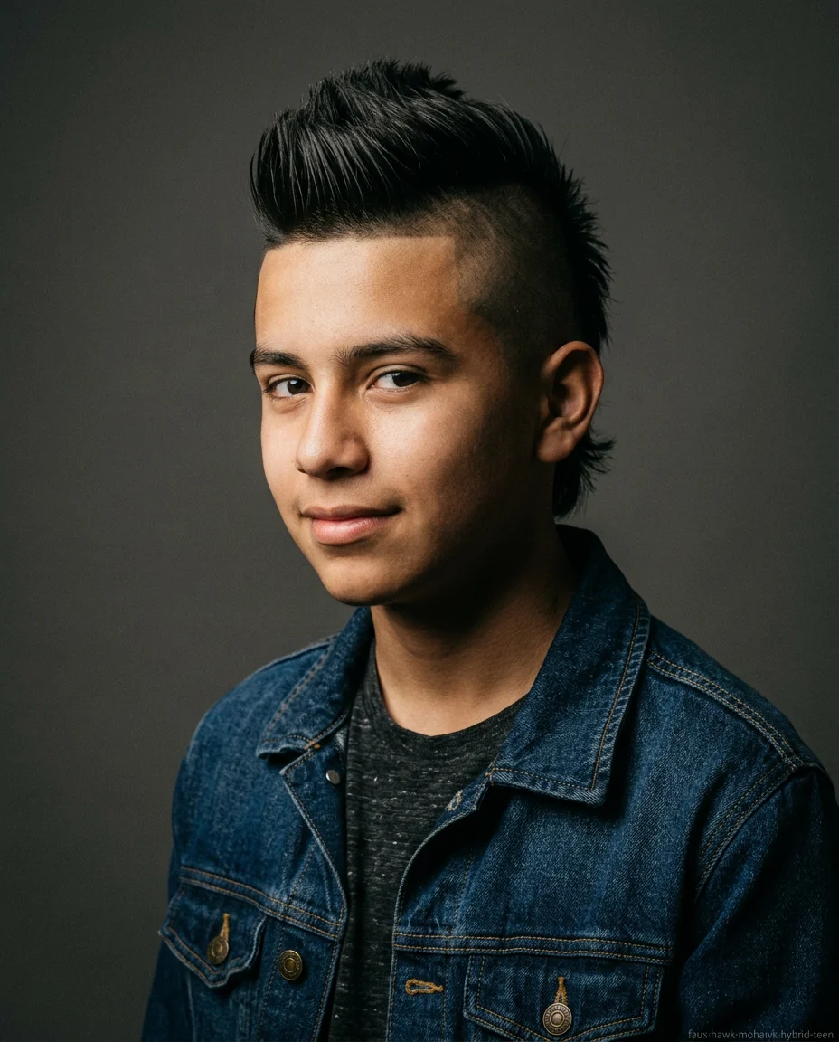 Faux Hawk Mohawk Hybrid on teen boy with straight hair