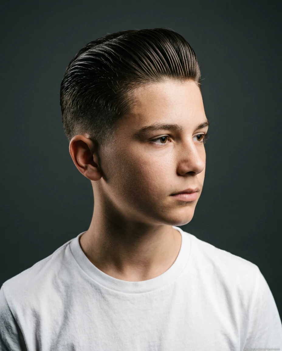 Slicked-Back Faux Hawk on teen boy with straight hair