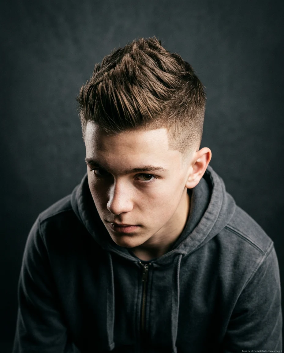 Faux Hawk with Temple Fade on teen boy with straight hair