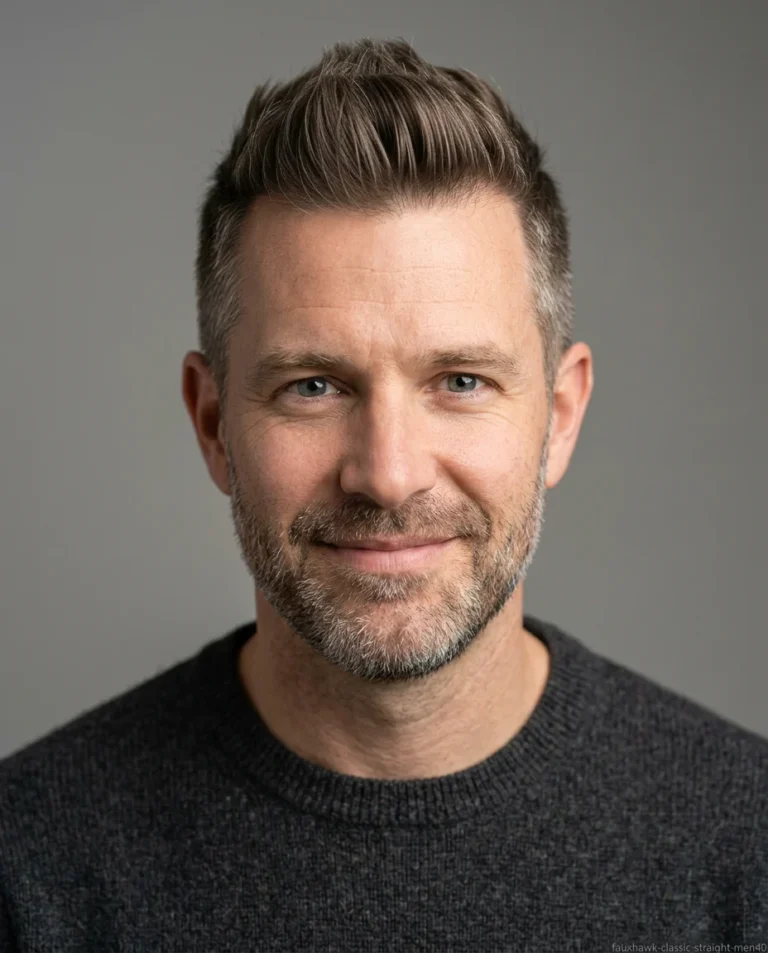 Classic Medium Faux Hawk on a man over 40 with straight hair