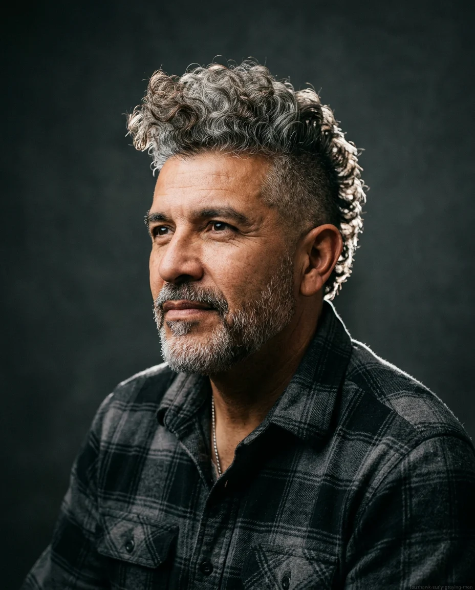 Salt-and-Pepper Faux Hawk on curly hair