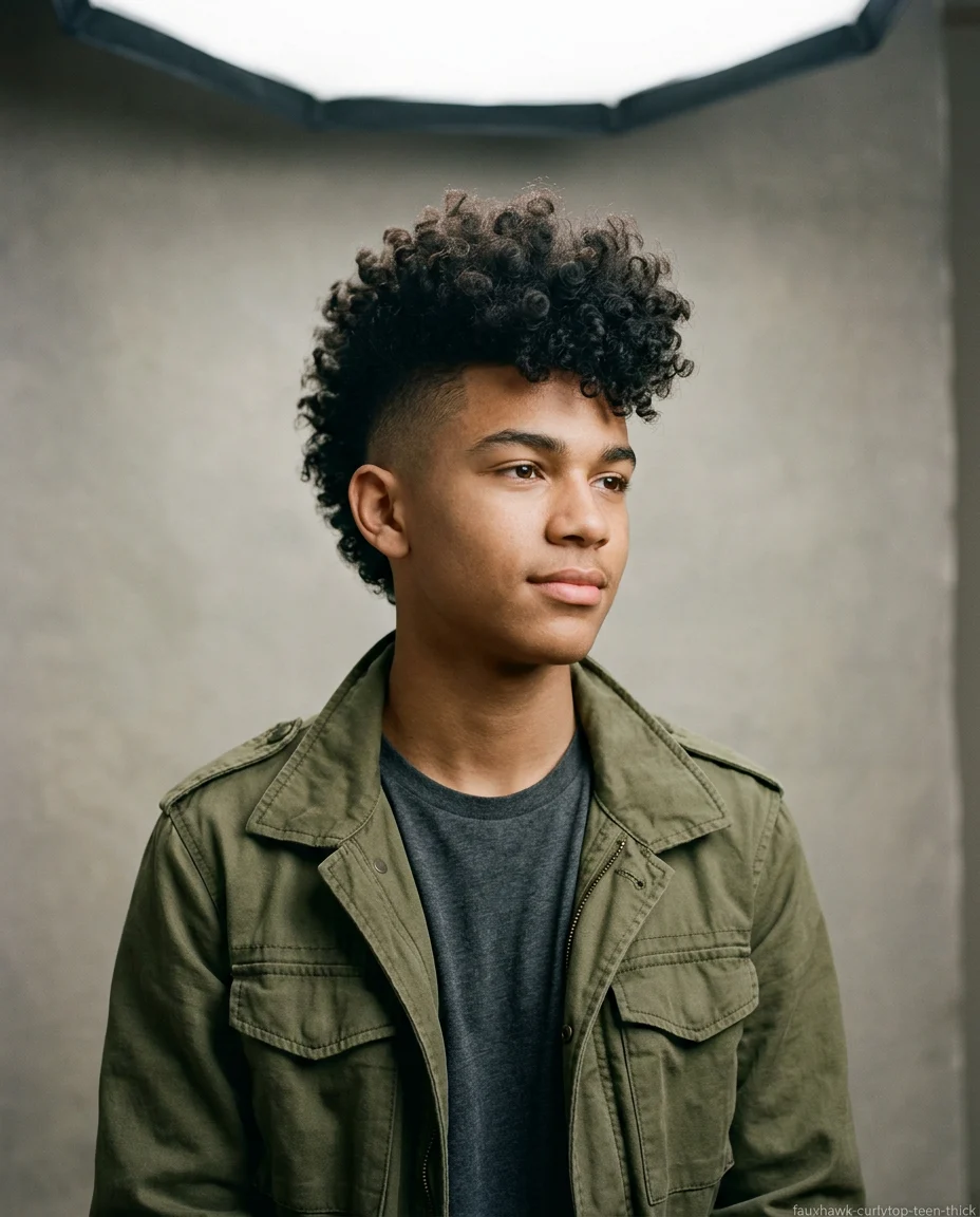 Medium Faux Hawk with Curly Top for Teen Boys With Thick Hair