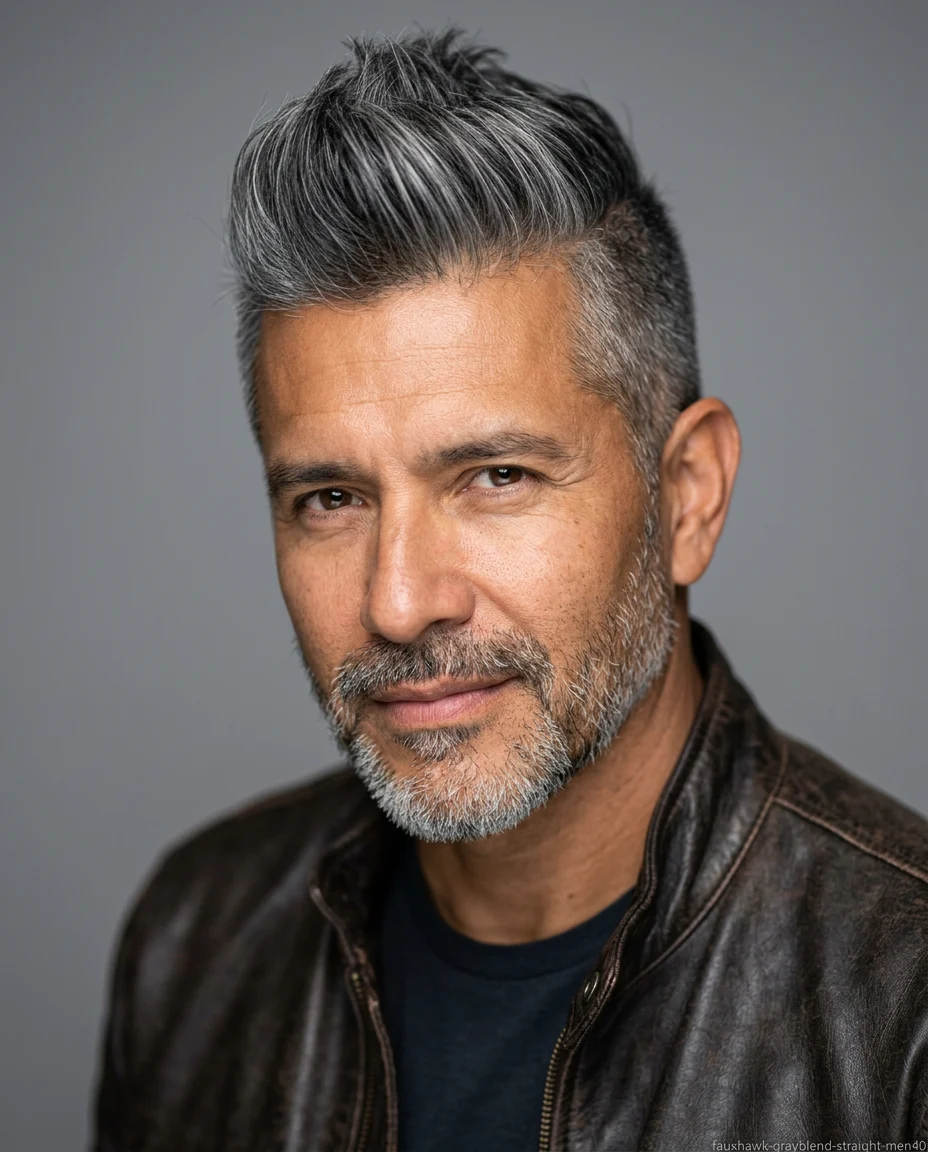 Medium Faux Hawk with Gray Blend on a man over 40
