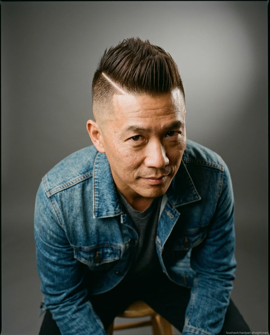 Faux Hawk with Hard Part for men over 40 with straight hair
