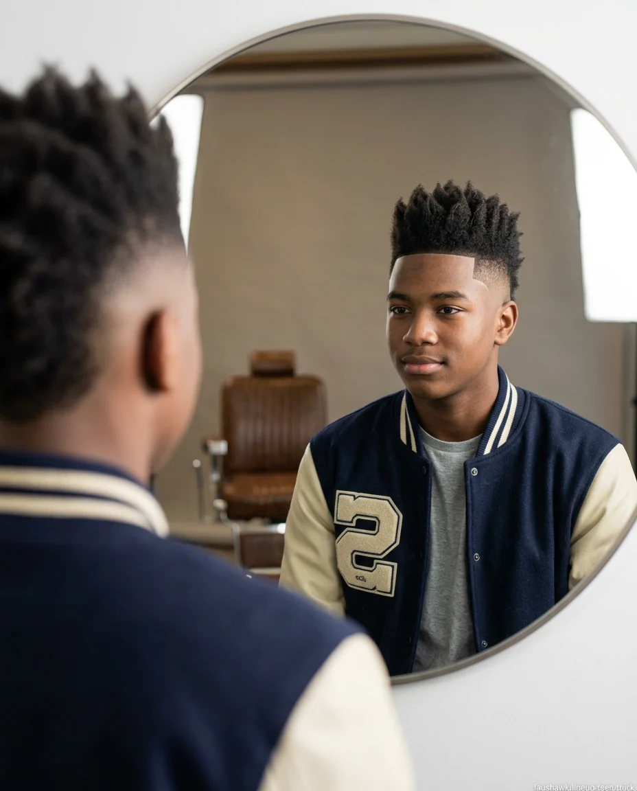 Medium Faux Hawk with Line-Up Design for Teen Boys With Thick Hair