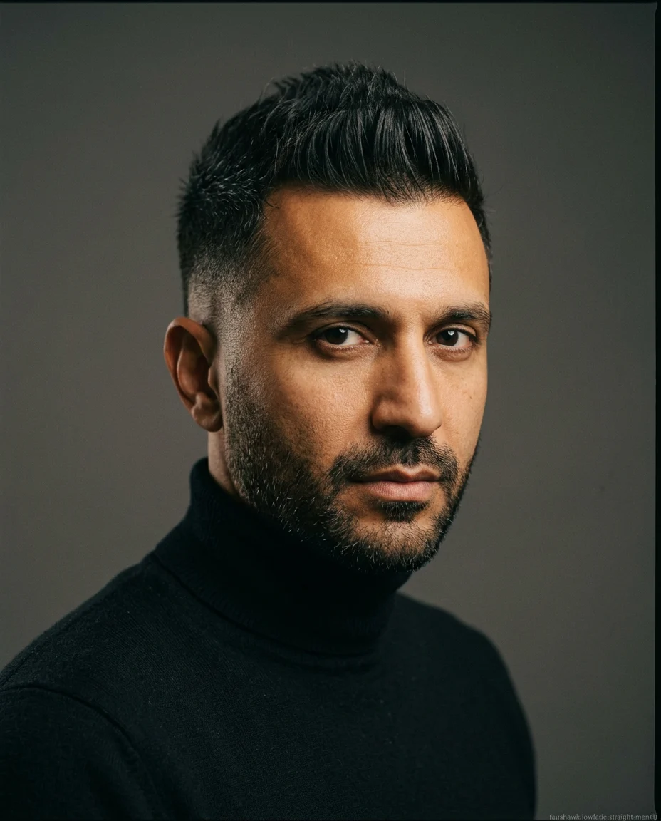 Medium Faux Hawk with Low Fade on a man over 40