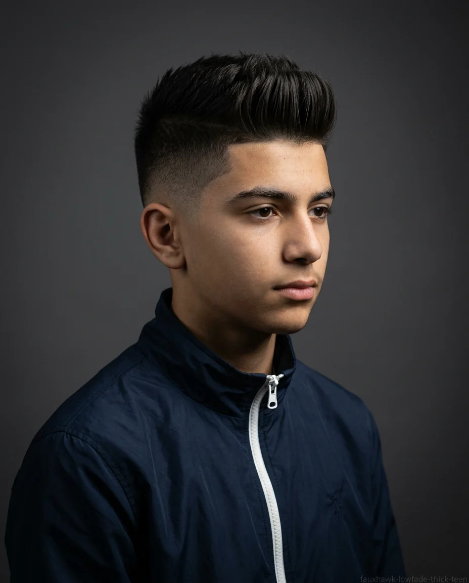 Faux Hawk with Low Fade on thick straight hair for teen boys
