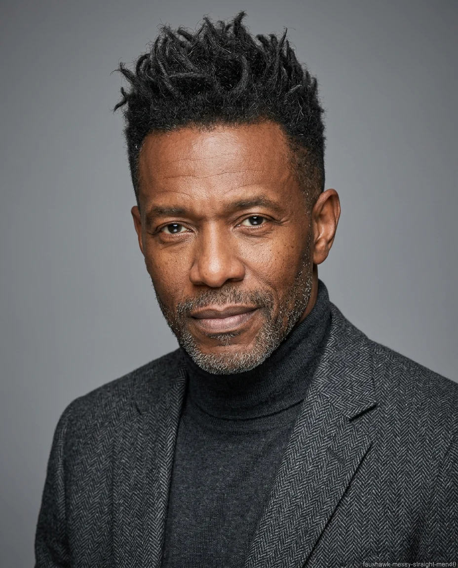 Messy Medium Faux Hawk on a man over 40 with straight hair